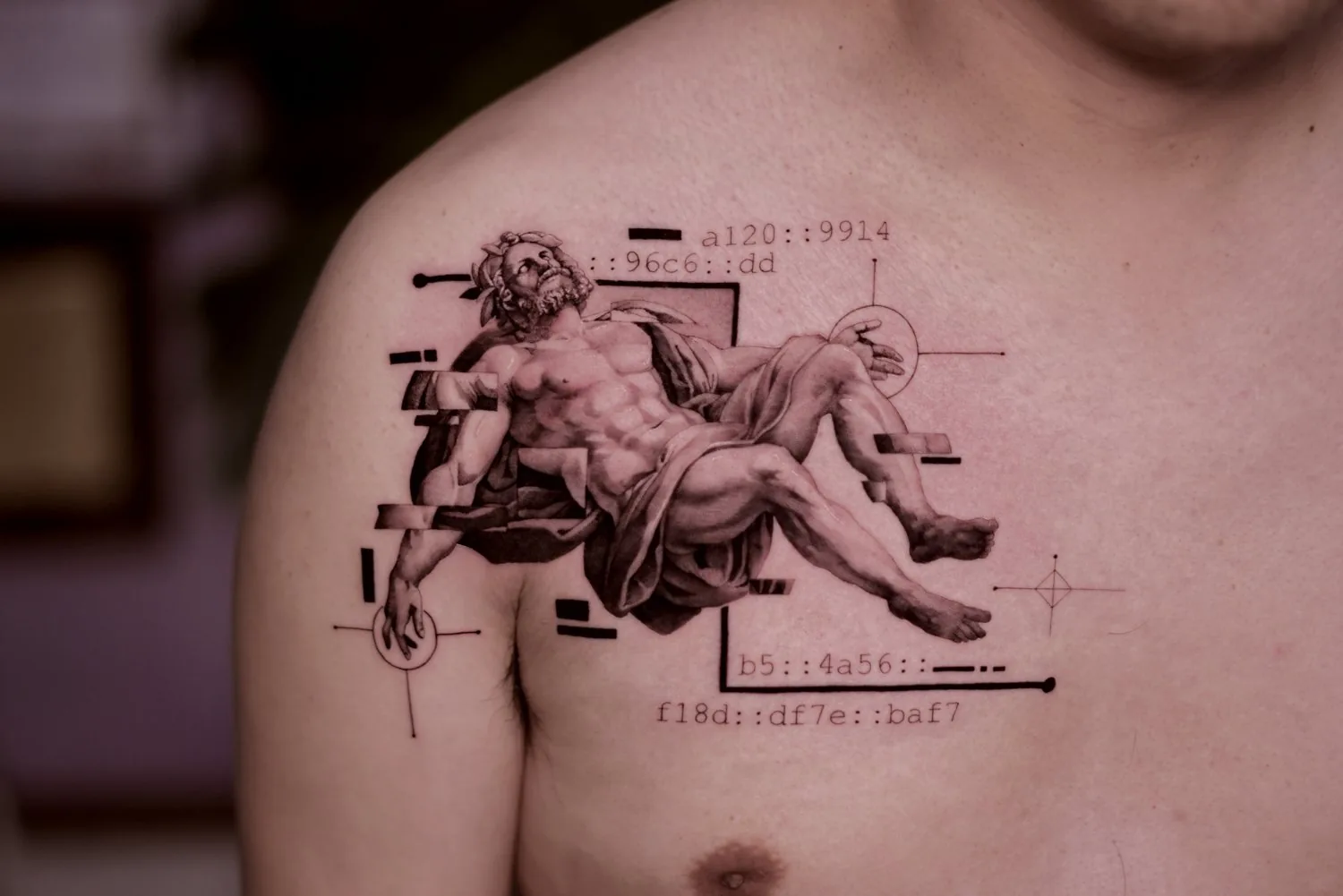 Classical / Chest tattoo on the chest by Moussa in Shanghai