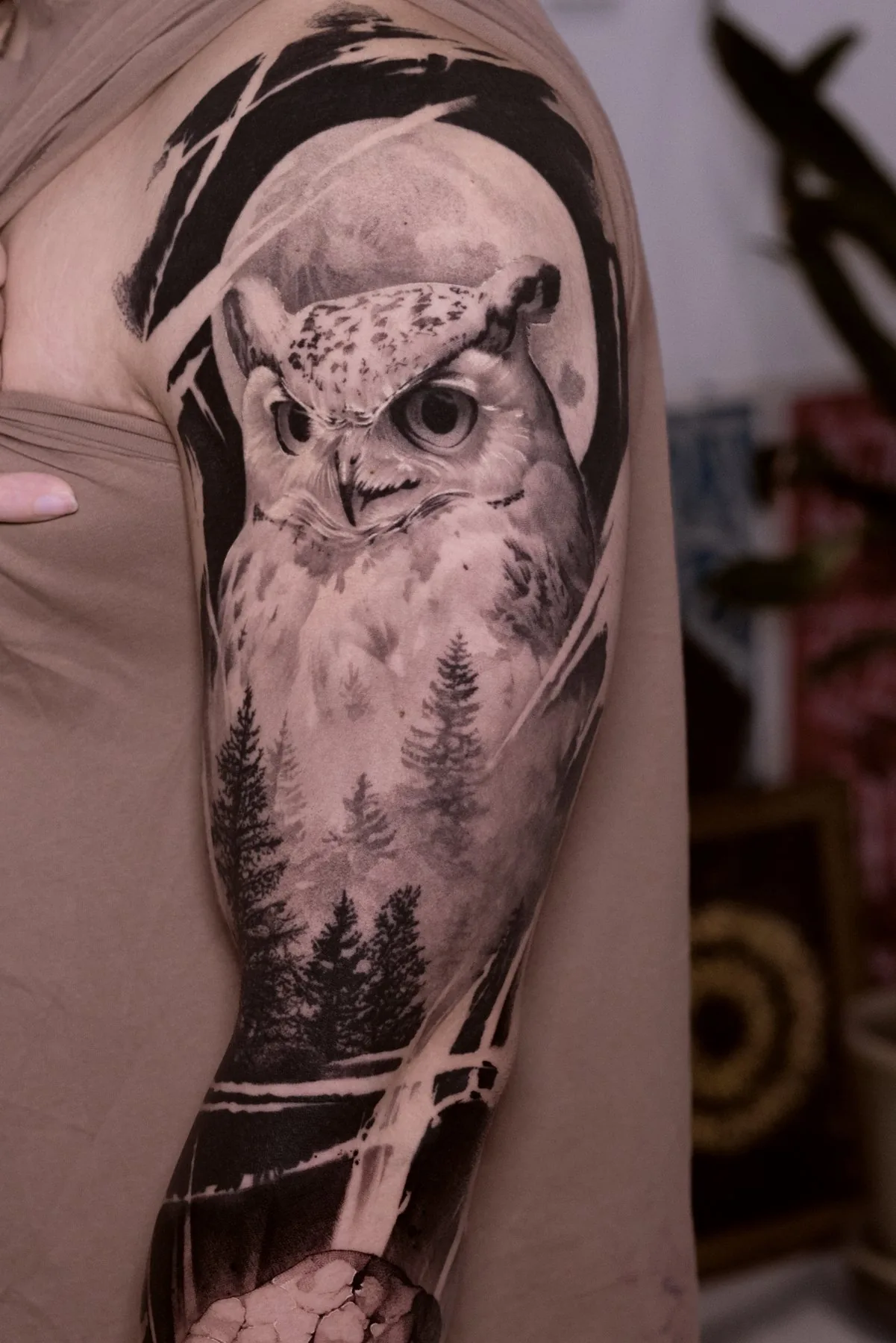 Owl / Healed tattoo on the arm by Moussa in Shanghai