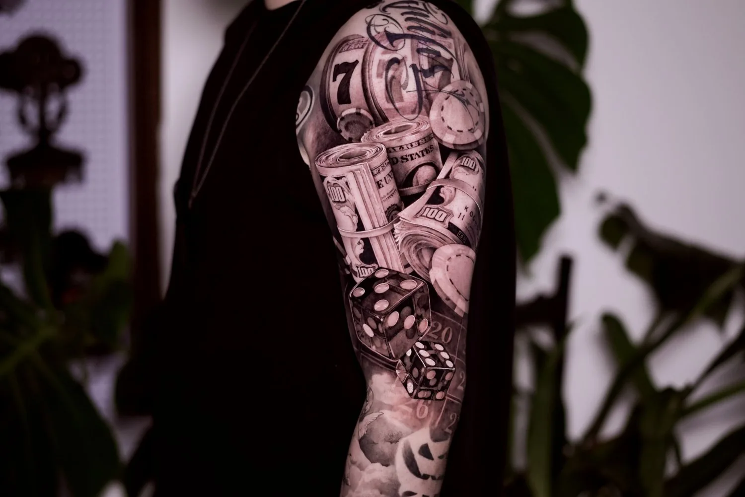 Money / Dice tattoo on the arm by Moussa in Shanghai