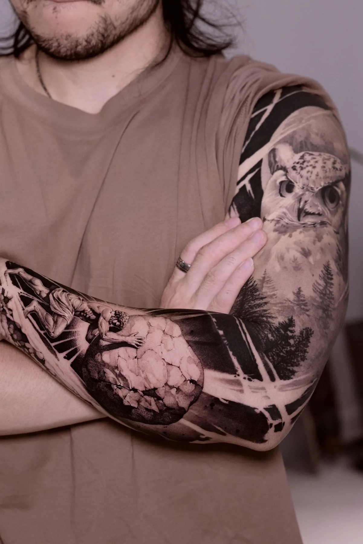 Sisyphus tattoo on the arm by Moussa in Shanghai